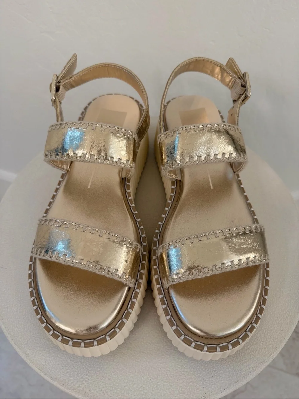 Dolce Vita Drake Metallic Gold Platform Sandals with Cream Sole